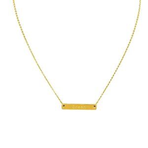 Jook and Nona Engraved Dream Bar Pendant Chain Necklace Gold Tone Classy